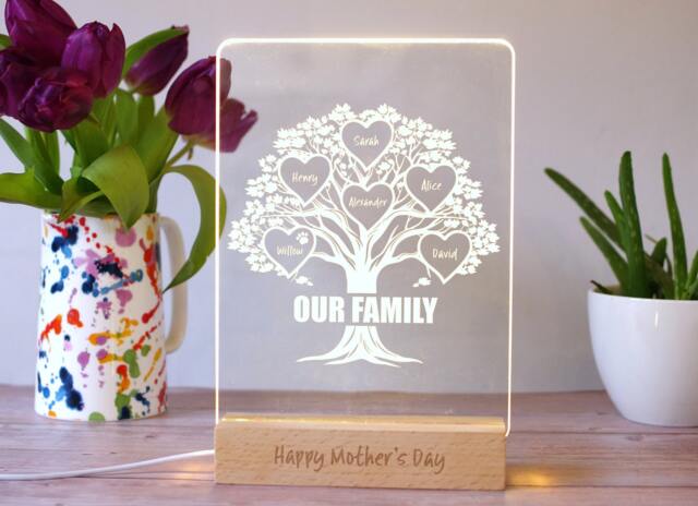 Birthday Gift For Mum. Personalised Led Family Tree Lamp. Present Mum With Family Names. Illuminated Home Decor. Unique Christmas Gift - image 1