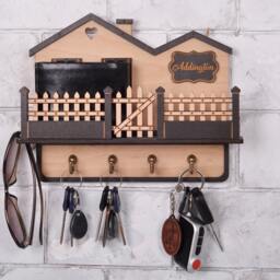 Custom Wood Key Holder For Wall, Personalized Entryway Organizer - thumbnail 2