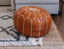 Supple Leather Pouf Ottoman - A Blend Of Aesthetics & Functionality -Bohemian Seat-stylish Seating Or Footrest