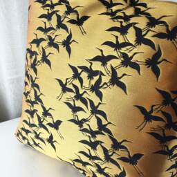 Golden & Black Crane Decor Pillow Cover, Brocade Case, Japanese Tsuru Obi Brocade, Sofa Bedding, Kimono Throw Case - thumbnail 3