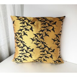 Golden & Black Crane Decor Pillow Cover, Brocade Case, Japanese Tsuru Obi Brocade, Sofa Bedding, Kimono Throw Case - thumbnail 2