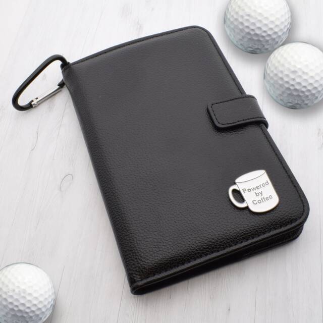 Powered By Coffee Design - Personalised Leatherette Golf Organiser Complete With Divot Repairer, Marker, Tees, Scorecard & Pencils - image 1