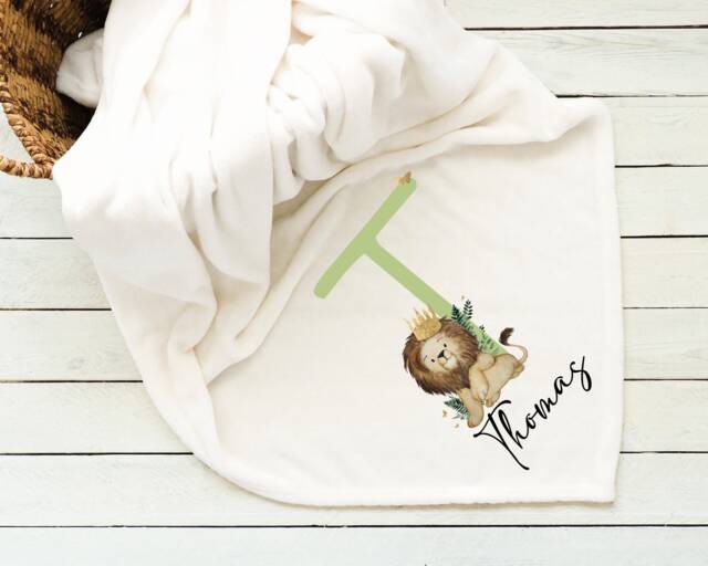 Personalised Blanket - Lion Alphabet Safari Gift For Her Him Baby Custom Name - image 1