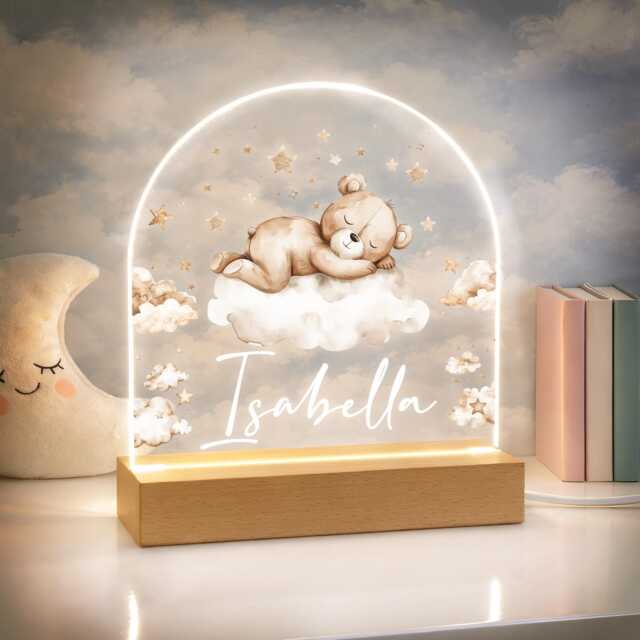 Personalised Nursery Night Light, Teddy & Cloud Led Lamp, Baby Bedroom Gift - image 1