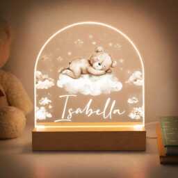 Personalised Nursery Night Light, Teddy & Cloud Led Lamp, Baby Bedroom Gift - thumbnail 3