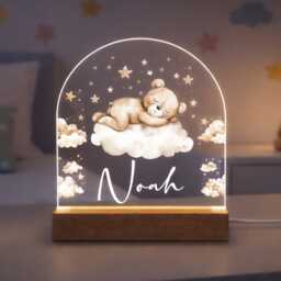 Personalised Nursery Night Light, Teddy & Cloud Led Lamp, Baby Bedroom Gift - thumbnail 2