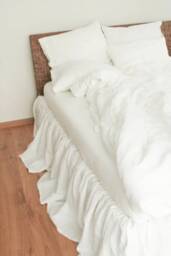 Milk White Color Linen Bedding Set. Queen King Duvet Cover & Pillow Cases - 3Pcs - thumbnail 2
