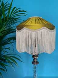 Handmade Gold Silk Fringe Lampshade, Art Deco Tassel Light, 12 Inch
