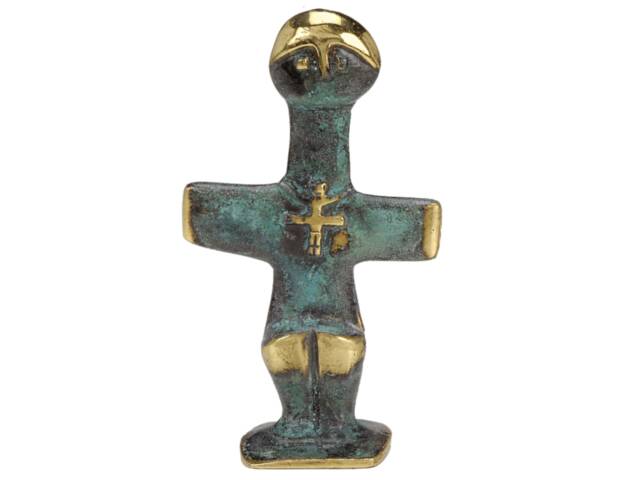 Pomos Idol Bronze Sculpture, Cross Of Cyprus, Ancient Cypriot Artifact Replica, Handmade Brass Statue, Museum Gift - image 1
