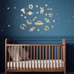 Wooden Space Wall Decor - Nursery Art Planets Children Decor- Stars Astronaut Decal