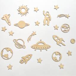 Wooden Space Wall Decor - Nursery Art Planets Children Decor- Stars Astronaut Decal - thumbnail 3