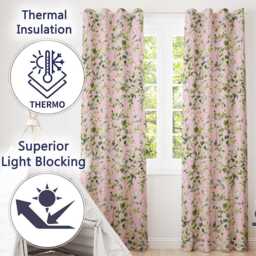 Elegant Watercolor Butterflies & Green Leaves On Dusty Pink Seamless Pattern Readymade Eyelet Ring Top Thermal 100% Blackout Curtains - thumbnail 3