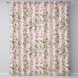 Elegant Watercolor Butterflies & Green Leaves On Dusty Pink Seamless Pattern Readymade Eyelet Ring Top Thermal 100% Blackout Curtains - thumbnail 2