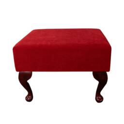 Handmade Red Pimlico Fabric Footstool - Queen Anne Style Legs - thumbnail 2