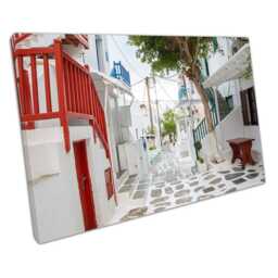 Mykonos Town Canvas Wall Art - Tree Red Banisters Decor For Home Office - thumbnail 1