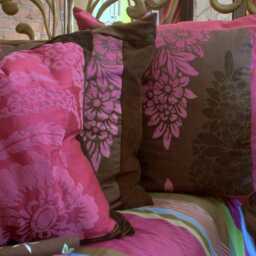 "Designers Guild, Decorative Pillow Cover, Chocolate Brown & Pink, Printed Linen, Silk Velvet Fabric, Jane Hall Design, 20""/14" - thumbnail 4