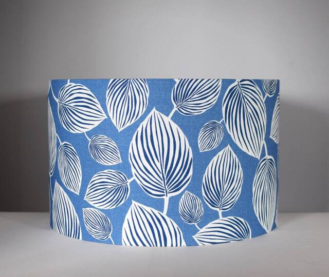 Blue & White Leaf Lampshade, Scandinavian Fabric Botanical Pattern 30cm To 45cm ?? Handmade By Vivid Shades - image 1
