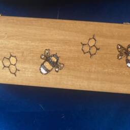 Personalised Wooden Bumble Bee Box, Pyrography Bee Pen Golden Pencil Case - thumbnail 2