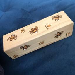 Personalised Wooden Bumble Bee Box, Pyrography Bee Pen Golden Pencil Case