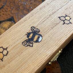 Personalised Wooden Bumble Bee Box, Pyrography Bee Pen Golden Pencil Case - thumbnail 4