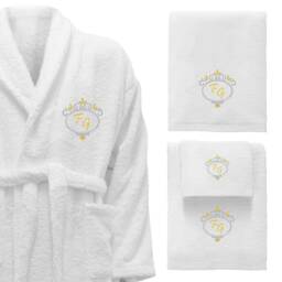 5 Hotel Edition White Set - Personalized Bathrobe, Bath Towels Ref. Deluxe