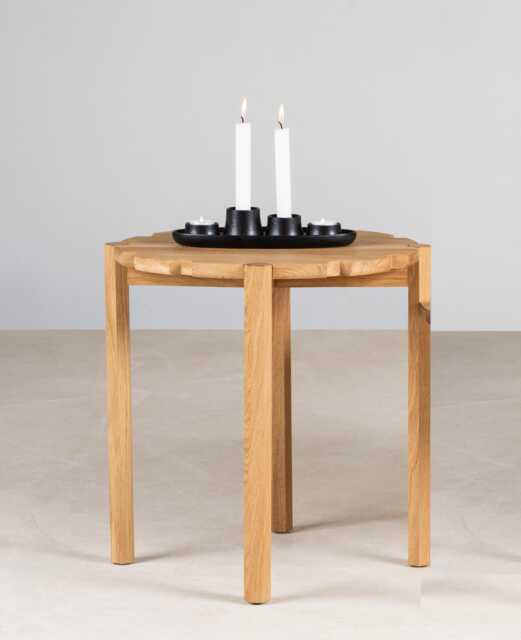 Solid Oak Side Table Modern Wood Design With Brass Detail - image 1
