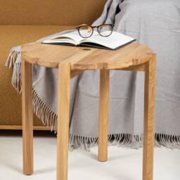 Solid Oak Side Table Modern Wood Design With Brass Detail - thumbnail 2