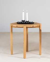 Solid Oak Side Table Modern Wood Design With Brass Detail - thumbnail 1