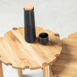 Solid Oak Side Table Modern Wood Design With Brass Detail - thumbnail 3
