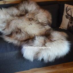 Sheepskin Icelandic White-Gray Genuine Lambskin Sheep Skin Rug Pelt Long Wool Soft Throw, Schaffell, Hygge - thumbnail 3