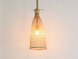 Thick Rope Natural Bamboo Light Handmade Pendant Lamp - Woven Basket Boho Rustic Lampshade