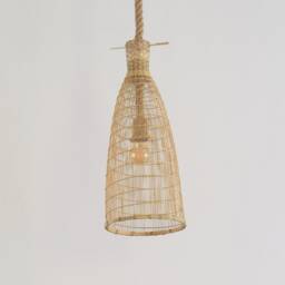 Thick Rope Natural Bamboo Light Handmade Pendant Lamp - Woven Basket Boho Rustic Lampshade - thumbnail 2