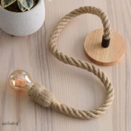 Thick Rope Natural Bamboo Light Handmade Pendant Lamp - Woven Basket Boho Rustic Lampshade - thumbnail 4