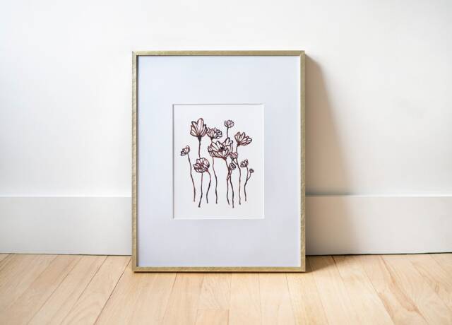 Poppy Flower Illustration - Walnut Ink Floral Print Minimal Plant Botanical Art Nature Nursery Decor - image 1