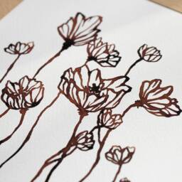 Poppy Flower Illustration - Walnut Ink Floral Print Minimal Plant Botanical Art Nature Nursery Decor - thumbnail 2
