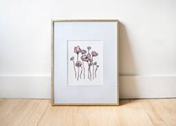 Poppy Flower Illustration - Walnut Ink Floral Print Minimal Plant Botanical Art Nature Nursery Decor - thumbnail 1