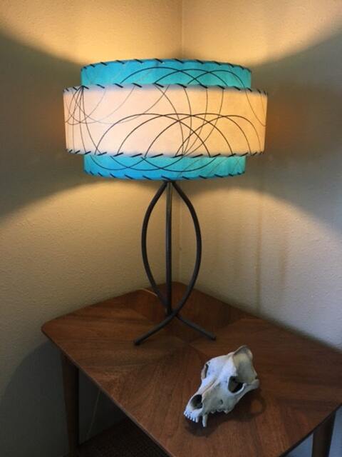 Mid Century Vintage Style 3 Tier Fiberglass Lamp Shade Atomic 18x11 Turquoise/Ivory - image 1