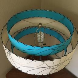 Mid Century Vintage Style 3 Tier Fiberglass Lamp Shade Atomic 18x11 Turquoise/Ivory - thumbnail 2