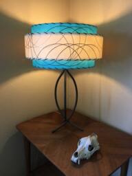 Mid Century Vintage Style 3 Tier Fiberglass Lamp Shade Atomic 18x11 Turquoise/Ivory - thumbnail 1