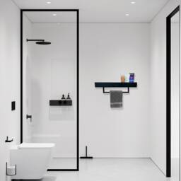 Metal Bathroom Shelf With Towel Rail. Black Or White Powder Coating. Various Widths Available - thumbnail 2