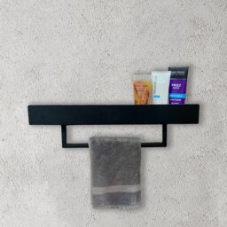 Metal Bathroom Shelf With Towel Rail. Black Or White Powder Coating. Various Widths Available - thumbnail 1