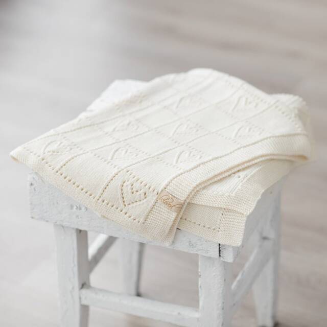 Hand Knit Merino Wool Baby Blanket Hearts Design, Newborn Gift - image 1