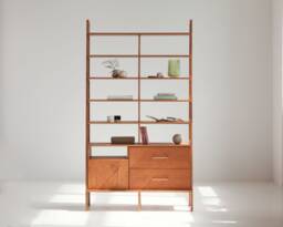 Modular Mid Century Wall Unit, Tall Bookcase With Drawers & Open Bay 214 cm, Shelving, Ladder Bookshelf, Custom