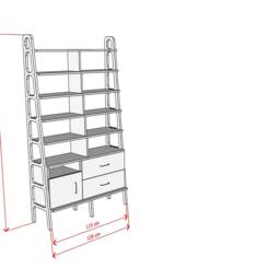 Modular Mid Century Wall Unit, Tall Bookcase With Drawers & Open Bay 214 cm, Shelving, Ladder Bookshelf, Custom - thumbnail 4