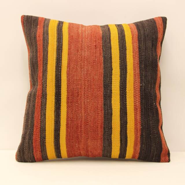 Vintage Turkish Kilim Pillow Cover, Wool Cushion, 18x18 - image 1