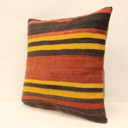 Vintage Turkish Kilim Pillow Cover, Wool Cushion, 18x18 - thumbnail 3