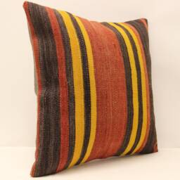 Vintage Turkish Kilim Pillow Cover, Wool Cushion, 18x18 - thumbnail 2