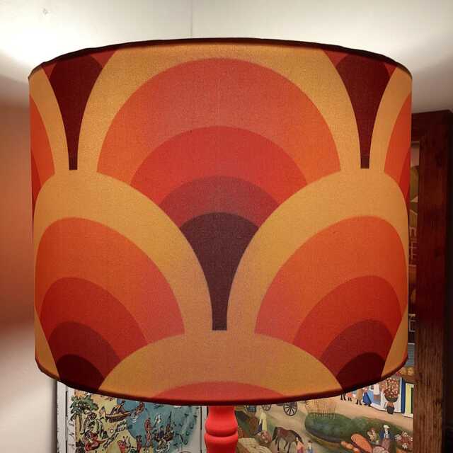 Bright Scallop Mid Century Drum Lampshade For Table Lamp Or Ceiling Shade Geometric Vintage Funky Quirky Orange Brown Yellow - image 1