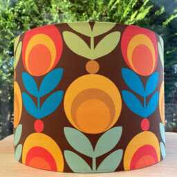 Bright Scallop Mid Century Drum Lampshade For Table Lamp Or Ceiling Shade Geometric Vintage Funky Quirky Orange Brown Yellow - thumbnail 3