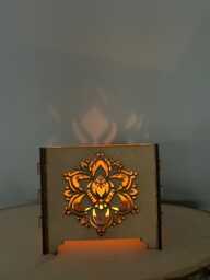 Wooden Lantern Box Candle Saathyo Aum Om Khanda Ek Onkar Hindu Sikh Stationary Diwali - thumbnail 1